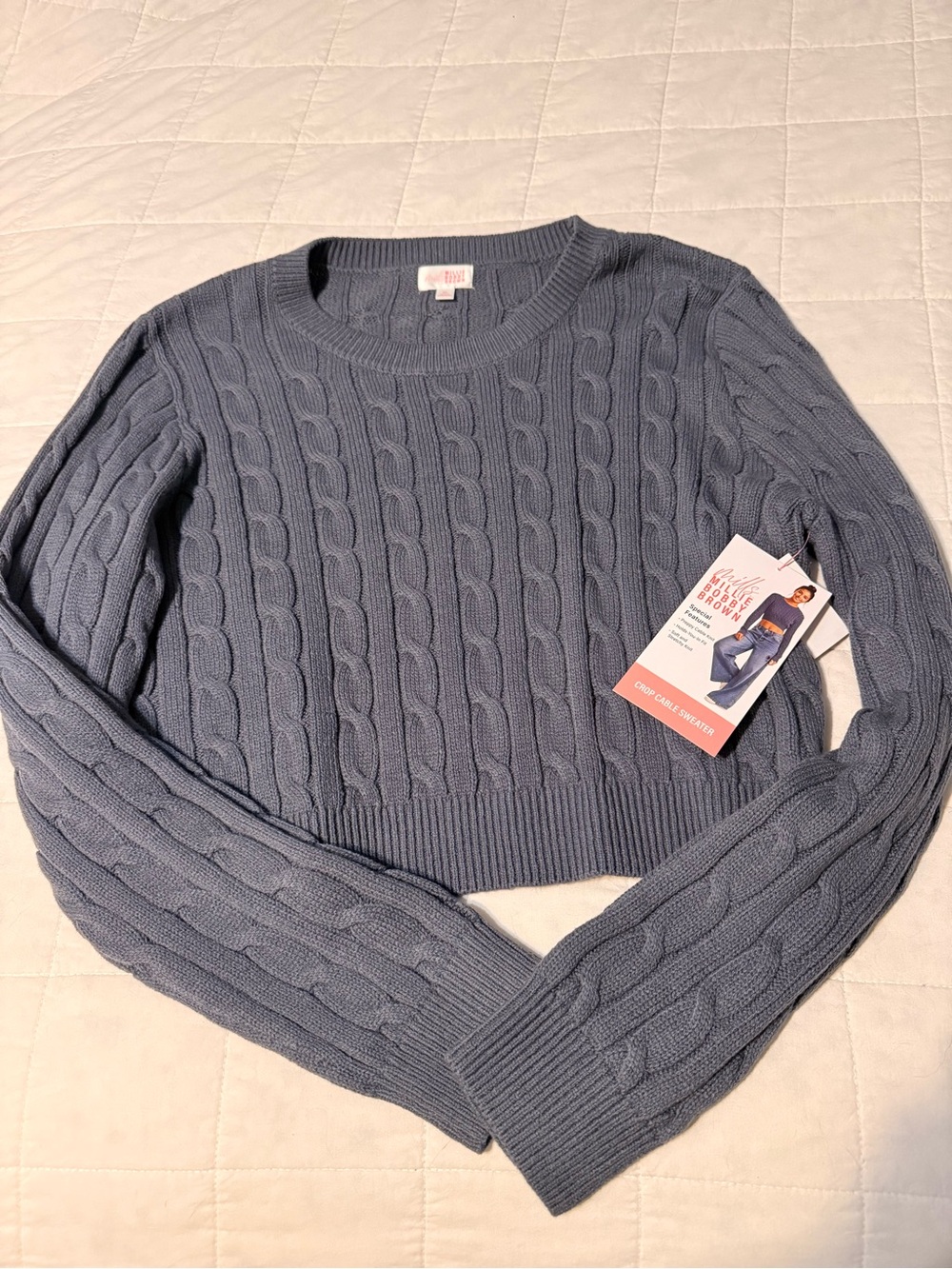 Blue Cable-Knit Crewneck Sweater